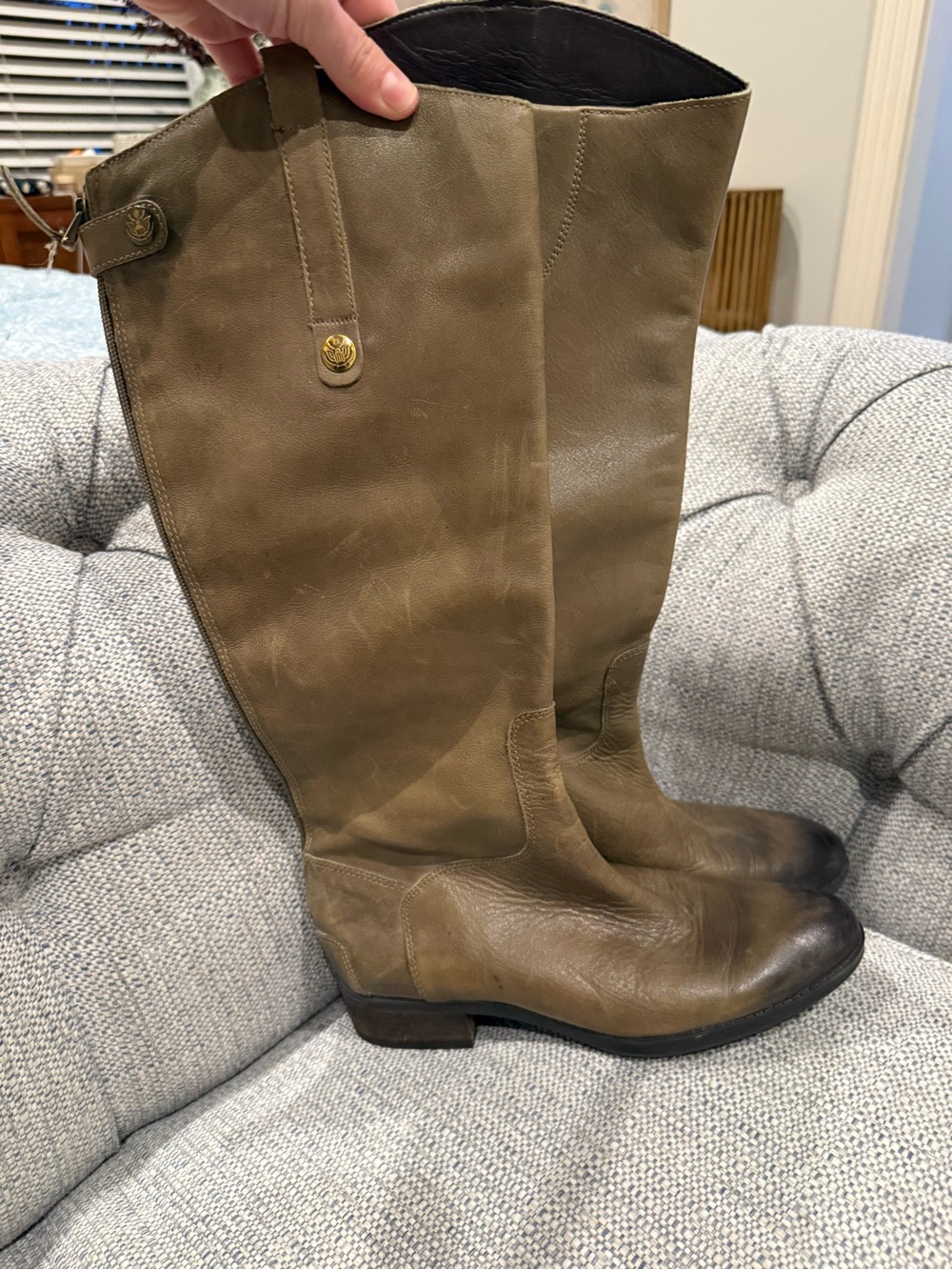 Sam Edelman Tall Leather Riding Boots in Olive Brown